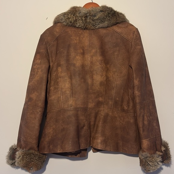 VINTAGE DANIER LEATHER JACKET WITH RABBIT FUR TRIMMING ON COLLAR AND CUFFS L - Picture 13 of 17